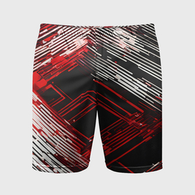 Мужские шорты спортивные с принтом Киберпанк линии белые и красные ,  |  | Тематика изображения на принте: 