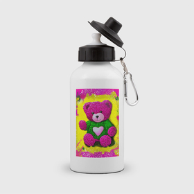 Бутылка спортивная с принтом Розовый мишка плюшевый в Новосибирске, металл | емкость — 500 мл, в комплекте две пластиковые крышки и карабин для крепления | Тематика изображения на принте: 
