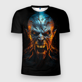 Мужская футболка 3D Slim с принтом Адский страж в Ухте, 100% полиэстер с улучшенными характеристиками | приталенный силуэт, круглая горловина, широкие плечи, сужается к линии бедра | 