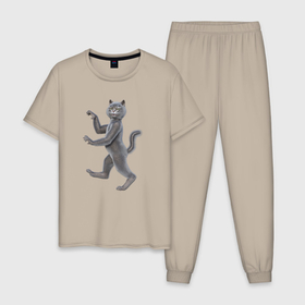 Мужская пижама хлопок с принтом Геральдический кот в Санкт-Петербурге, 100% хлопок | брюки и футболка прямого кроя, без карманов, на брюках мягкая резинка на поясе и по низу штанин
 | 