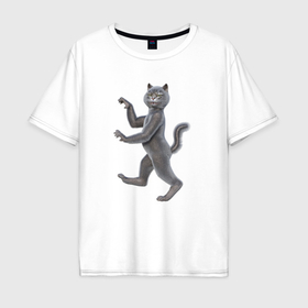 Мужская футболка хлопок Oversize с принтом Геральдический кот в Тюмени, 100% хлопок | свободный крой, круглый ворот, “спинка” длиннее передней части | 