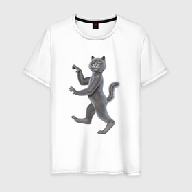 Мужская футболка хлопок с принтом Геральдический кот в Санкт-Петербурге, 100% хлопок | прямой крой, круглый вырез горловины, длина до линии бедер, слегка спущенное плечо. | 