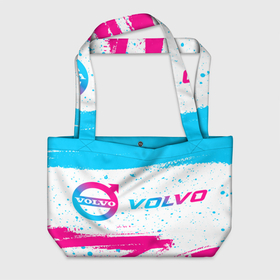 Пляжная сумка 3D с принтом Volvo neon gradient style по горизонтали в Санкт-Петербурге, 100% полиэстер | застегивается на металлическую кнопку; внутренний карман застегивается на молнию. Стенки укреплены специальным мягким материалом, чтобы защитить содержимое от несильных ударов
 | 