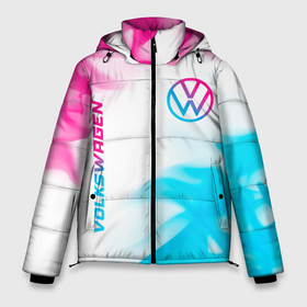 Мужская зимняя куртка 3D с принтом Volkswagen neon gradient style вертикально в Екатеринбурге, верх — 100% полиэстер; подкладка — 100% полиэстер; утеплитель — 100% полиэстер | длина ниже бедра, свободный силуэт Оверсайз. Есть воротник-стойка, отстегивающийся капюшон и ветрозащитная планка. 

Боковые карманы с листочкой на кнопках и внутренний карман на молнии. | Тематика изображения на принте: 