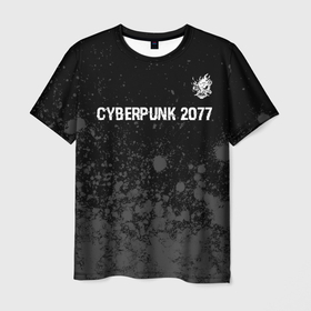 Мужская футболка 3D с принтом Cyberpunk 2077 glitch на темном фоне посередине , 100% полиэфир | прямой крой, круглый вырез горловины, длина до линии бедер | 