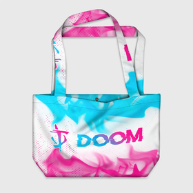 Пляжная сумка 3D с принтом Doom neon gradient style по горизонтали , 100% полиэстер | застегивается на металлическую кнопку; внутренний карман застегивается на молнию. Стенки укреплены специальным мягким материалом, чтобы защитить содержимое от несильных ударов
 | 