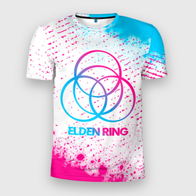 Мужская футболка 3D Slim с принтом Elden Ring neon gradient style в Екатеринбурге, 100% полиэстер с улучшенными характеристиками | приталенный силуэт, круглая горловина, широкие плечи, сужается к линии бедра | 