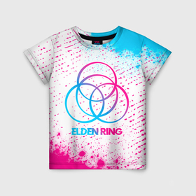 Детская футболка 3D с принтом Elden Ring neon gradient style в Тюмени, 100% гипоаллергенный полиэфир | прямой крой, круглый вырез горловины, длина до линии бедер, чуть спущенное плечо, ткань немного тянется | Тематика изображения на принте: 