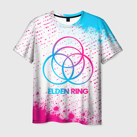Мужская футболка 3D с принтом Elden Ring neon gradient style в Екатеринбурге, 100% полиэфир | прямой крой, круглый вырез горловины, длина до линии бедер | 