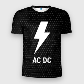 Мужская футболка 3D Slim с принтом AC DC glitch на темном фоне в Курске, 100% полиэстер с улучшенными характеристиками | приталенный силуэт, круглая горловина, широкие плечи, сужается к линии бедра | 