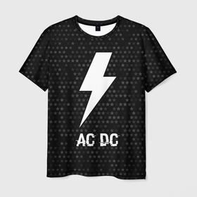 Мужская футболка 3D с принтом AC DC glitch на темном фоне в Курске, 100% полиэфир | прямой крой, круглый вырез горловины, длина до линии бедер | 