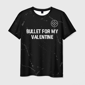 Мужская футболка 3D с принтом Bullet For My Valentine glitch на темном фоне посередине в Екатеринбурге, 100% полиэфир | прямой крой, круглый вырез горловины, длина до линии бедер | 