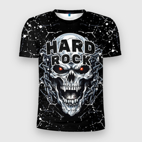 Мужская футболка 3D Slim с принтом Hard rock   evil skull в Новосибирске, 100% полиэстер с улучшенными характеристиками | приталенный силуэт, круглая горловина, широкие плечи, сужается к линии бедра | 