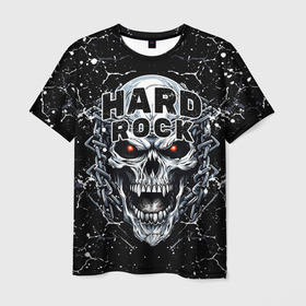 Мужская футболка 3D с принтом Hard rock   evil skull в Новосибирске, 100% полиэфир | прямой крой, круглый вырез горловины, длина до линии бедер | 