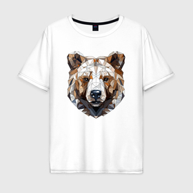 Мужская футболка хлопок Oversize с принтом Медведь полигональный в Курске, 100% хлопок | свободный крой, круглый ворот, “спинка” длиннее передней части | 