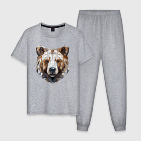 Мужская пижама хлопок с принтом Медведь полигональный в Курске, 100% хлопок | брюки и футболка прямого кроя, без карманов, на брюках мягкая резинка на поясе и по низу штанин
 | 