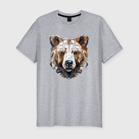 Мужская футболка хлопок Slim с принтом Медведь полигональный в Петрозаводске, 92% хлопок, 8% лайкра | приталенный силуэт, круглый вырез ворота, длина до линии бедра, короткий рукав | 