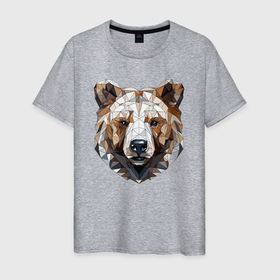 Мужская футболка хлопок с принтом Медведь полигональный в Курске, 100% хлопок | прямой крой, круглый вырез горловины, длина до линии бедер, слегка спущенное плечо. | 