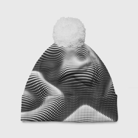 Шапка 3D c помпоном с принтом Чёрно белый точечный абстрактный фон в Курске, 100% полиэстер | универсальный размер, печать по всей поверхности изделия | 