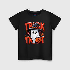 Детская футболка хлопок с принтом Призрак   trick or treat в Тюмени, 100% хлопок | круглый вырез горловины, полуприлегающий силуэт, длина до линии бедер | 