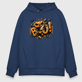 Мужское худи Oversize хлопок с принтом Тыква хэллоуина в Ухте, френч-терри — 70% хлопок, 30% полиэстер. Мягкий теплый начес внутри —100% хлопок | боковые карманы, эластичные манжеты и нижняя кромка, капюшон на магнитной кнопке | Тематика изображения на принте: 