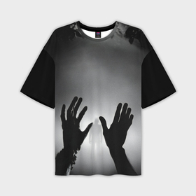 Мужская футболка oversize 3D с принтом Руки зомби и силуэт в тумане в Курске,  |  | 