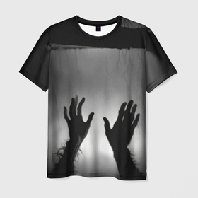Мужская футболка 3D с принтом Руки зомби в ночном тумане в Курске, 100% полиэфир | прямой крой, круглый вырез горловины, длина до линии бедер | 