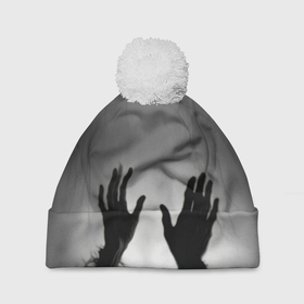 Шапка 3D c помпоном с принтом Руки зомби в ночном тумане в Петрозаводске, 100% полиэстер | универсальный размер, печать по всей поверхности изделия | Тематика изображения на принте: 