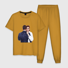 Мужская пижама хлопок с принтом Тишина для чувств в Кировске, 100% хлопок | брюки и футболка прямого кроя, без карманов, на брюках мягкая резинка на поясе и по низу штанин
 | 