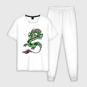 Мужская пижама хлопок с принтом Символ года   зелёный дракон в Екатеринбурге, 100% хлопок | брюки и футболка прямого кроя, без карманов, на брюках мягкая резинка на поясе и по низу штанин
 | 