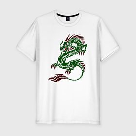 Мужская футболка хлопок Slim с принтом Символ года   зелёный дракон в Екатеринбурге, 92% хлопок, 8% лайкра | приталенный силуэт, круглый вырез ворота, длина до линии бедра, короткий рукав | Тематика изображения на принте: 