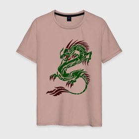 Мужская футболка хлопок с принтом Символ года   зелёный дракон в Екатеринбурге, 100% хлопок | прямой крой, круглый вырез горловины, длина до линии бедер, слегка спущенное плечо. | Тематика изображения на принте: 