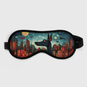 Маска для сна 3D с принтом Черный пёс на фоне города в стиле фолк арт в городе Новоалтайск, внешний слой — 100% полиэфир, внутренний слой — 100% хлопок, между ними — поролон |  | 