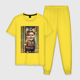 Мужская пижама хлопок с принтом Кот фэнтази   аниме в Белгороде, 100% хлопок | брюки и футболка прямого кроя, без карманов, на брюках мягкая резинка на поясе и по низу штанин
 | Тематика изображения на принте: 