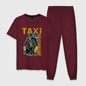 Мужская пижама хлопок с принтом Таксист на подработке в Тюмени, 100% хлопок | брюки и футболка прямого кроя, без карманов, на брюках мягкая резинка на поясе и по низу штанин
 | Тематика изображения на принте: 