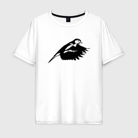 Мужская футболка хлопок Oversize с принтом Синица в полёте трафарет в Тюмени, 100% хлопок | свободный крой, круглый ворот, “спинка” длиннее передней части | Тематика изображения на принте: 