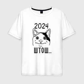 Мужская футболка хлопок Oversize с принтом 2024   мемный кот в Екатеринбурге, 100% хлопок | свободный крой, круглый ворот, “спинка” длиннее передней части | 