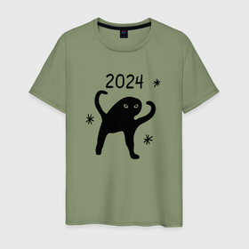 Мужская футболка хлопок с принтом 2024   ъуъ мем в Белгороде, 100% хлопок | прямой крой, круглый вырез горловины, длина до линии бедер, слегка спущенное плечо. | 