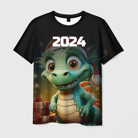 Мужская футболка 3D с принтом Милый дракон 2024 символ года в Тюмени, 100% полиэфир | прямой крой, круглый вырез горловины, длина до линии бедер | Тематика изображения на принте: 