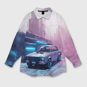 Мужская рубашка oversize 3D с принтом Автомобиль в пурпурной думке в Екатеринбурге,  |  | 