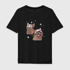 Мужская футболка хлопок Oversize с принтом 2024   А pop cat в Кировске, 100% хлопок | свободный крой, круглый ворот, “спинка” длиннее передней части | Тематика изображения на принте: 