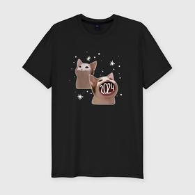 Мужская футболка хлопок Slim с принтом 2024   А pop cat в Белгороде, 92% хлопок, 8% лайкра | приталенный силуэт, круглый вырез ворота, длина до линии бедра, короткий рукав | 