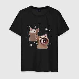 Мужская футболка хлопок с принтом 2024   А pop cat в Петрозаводске, 100% хлопок | прямой крой, круглый вырез горловины, длина до линии бедер, слегка спущенное плечо. | 