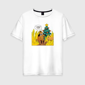 Женская футболка хлопок Oversize с принтом 2024   this is fine в Тюмени, 100% хлопок | свободный крой, круглый ворот, спущенный рукав, длина до линии бедер
 | 