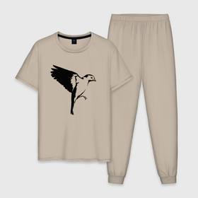 Мужская пижама хлопок с принтом Птица летит трафарет , 100% хлопок | брюки и футболка прямого кроя, без карманов, на брюках мягкая резинка на поясе и по низу штанин
 | 