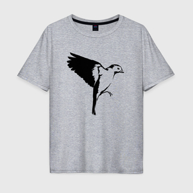 Мужская футболка хлопок Oversize с принтом Птица летит трафарет , 100% хлопок | свободный крой, круглый ворот, “спинка” длиннее передней части | 
