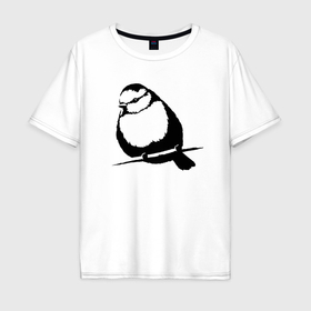 Мужская футболка хлопок Oversize с принтом Снегирь трафарет в Санкт-Петербурге, 100% хлопок | свободный крой, круглый ворот, “спинка” длиннее передней части | 