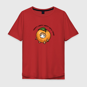 Мужская футболка хлопок Oversize с принтом Счастливый котенок   мандарин в Курске, 100% хлопок | свободный крой, круглый ворот, “спинка” длиннее передней части | 