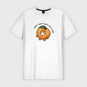 Мужская футболка хлопок Slim с принтом Счастливый котенок   мандарин в Курске, 92% хлопок, 8% лайкра | приталенный силуэт, круглый вырез ворота, длина до линии бедра, короткий рукав | 