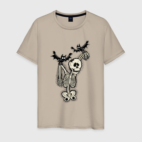 Мужская футболка хлопок с принтом Скелет и мыши , 100% хлопок | прямой крой, круглый вырез горловины, длина до линии бедер, слегка спущенное плечо. | 